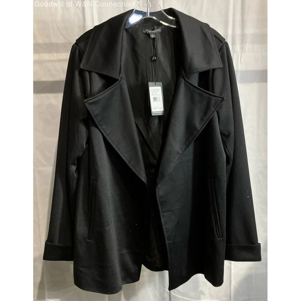 Adrianna Papell sz Med Black Draped Open Front Jacket Stretch $129 Edgy Career
